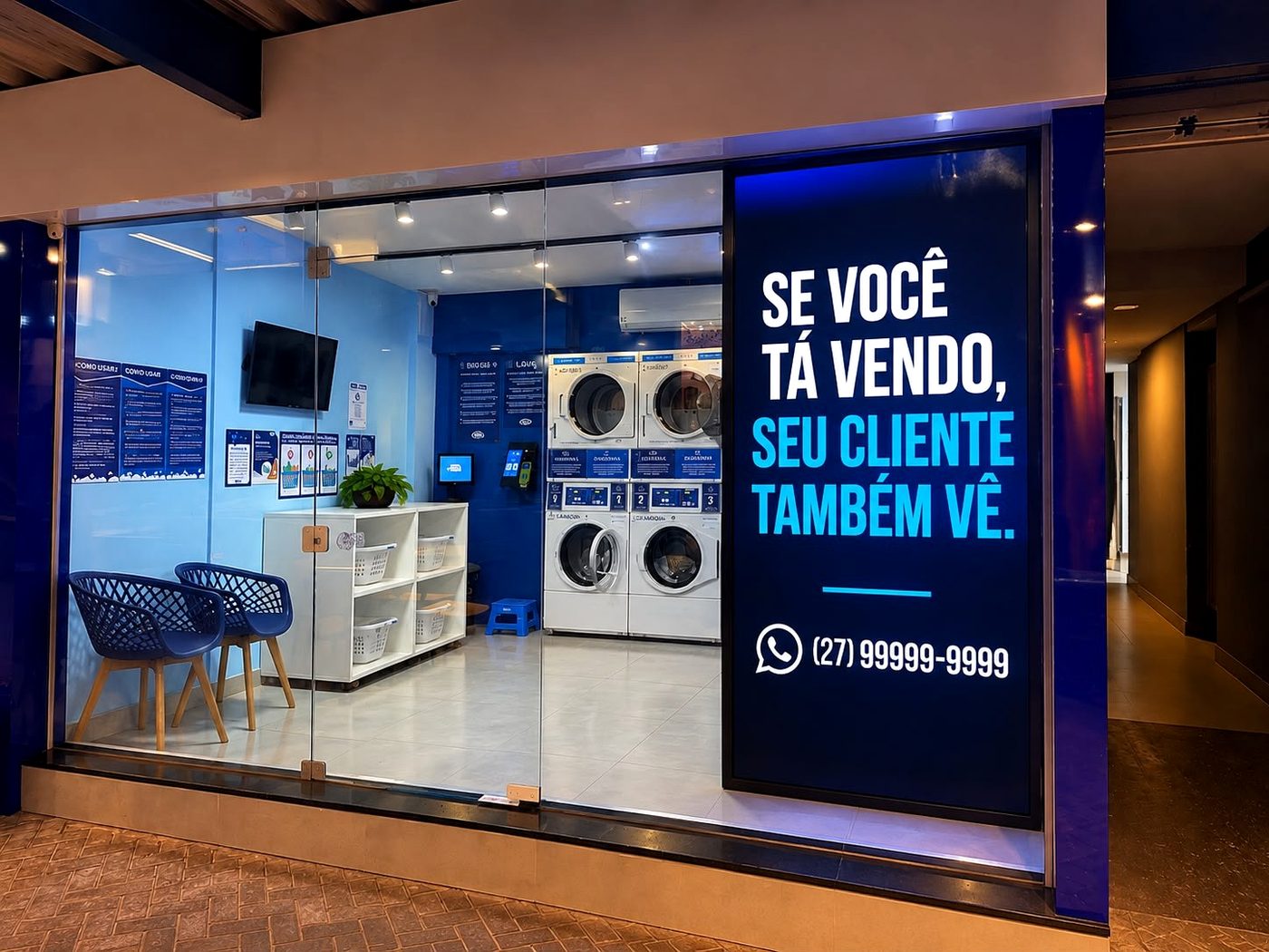Painel LAB7 em vitrine indoor